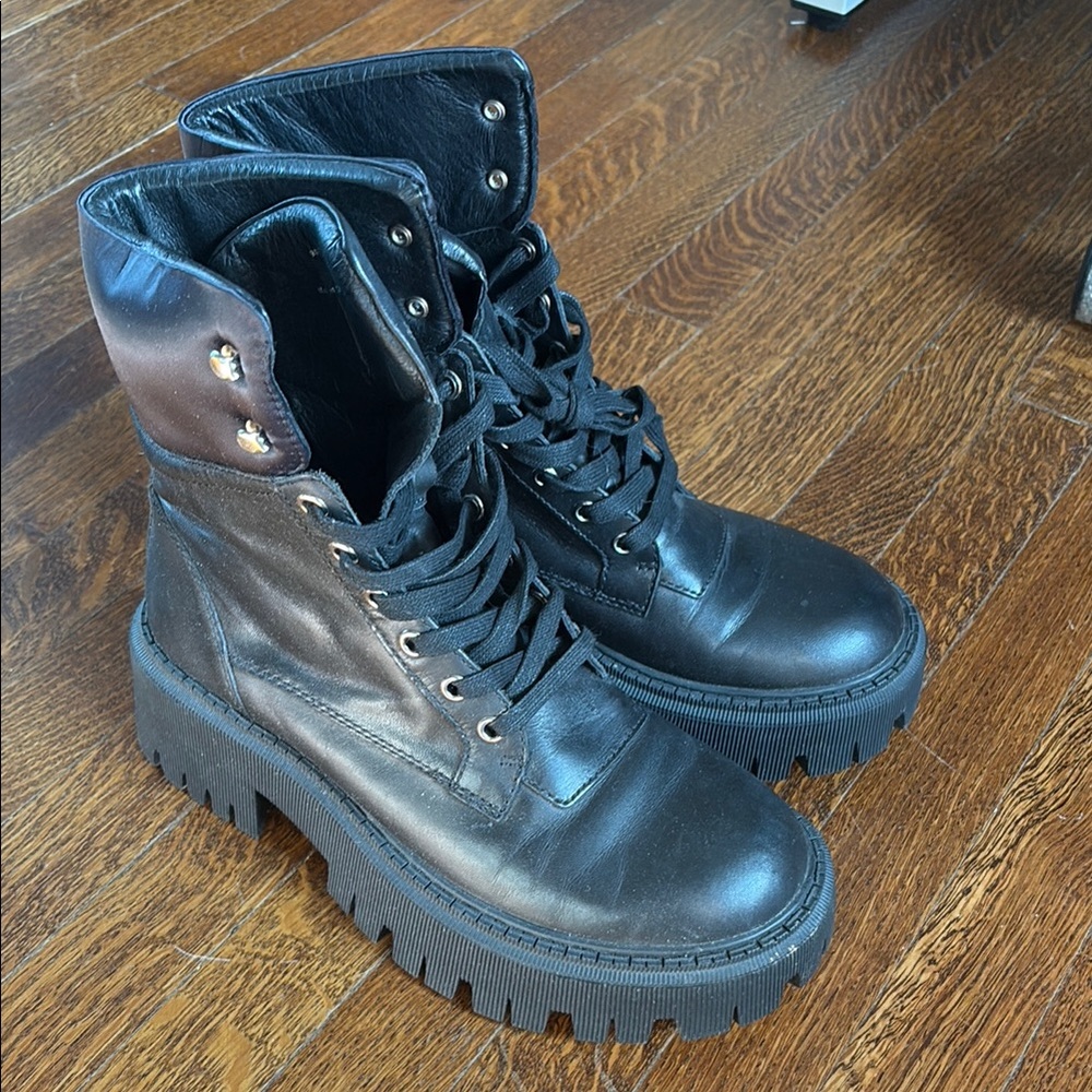 Wishbone Oversized Woman’s Military-style Black Chunky Lace-Up Boots